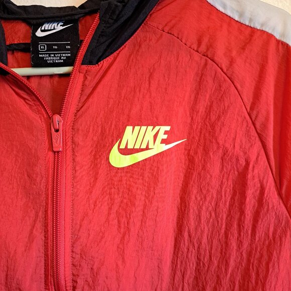 Nike Core Amplify Windrunner Windbreaker in red,white,&black W/ neon yellow logo - Picture 3 of 10